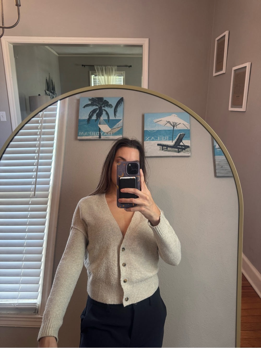 Cream V‑Neck Button Front Women's Cardigan